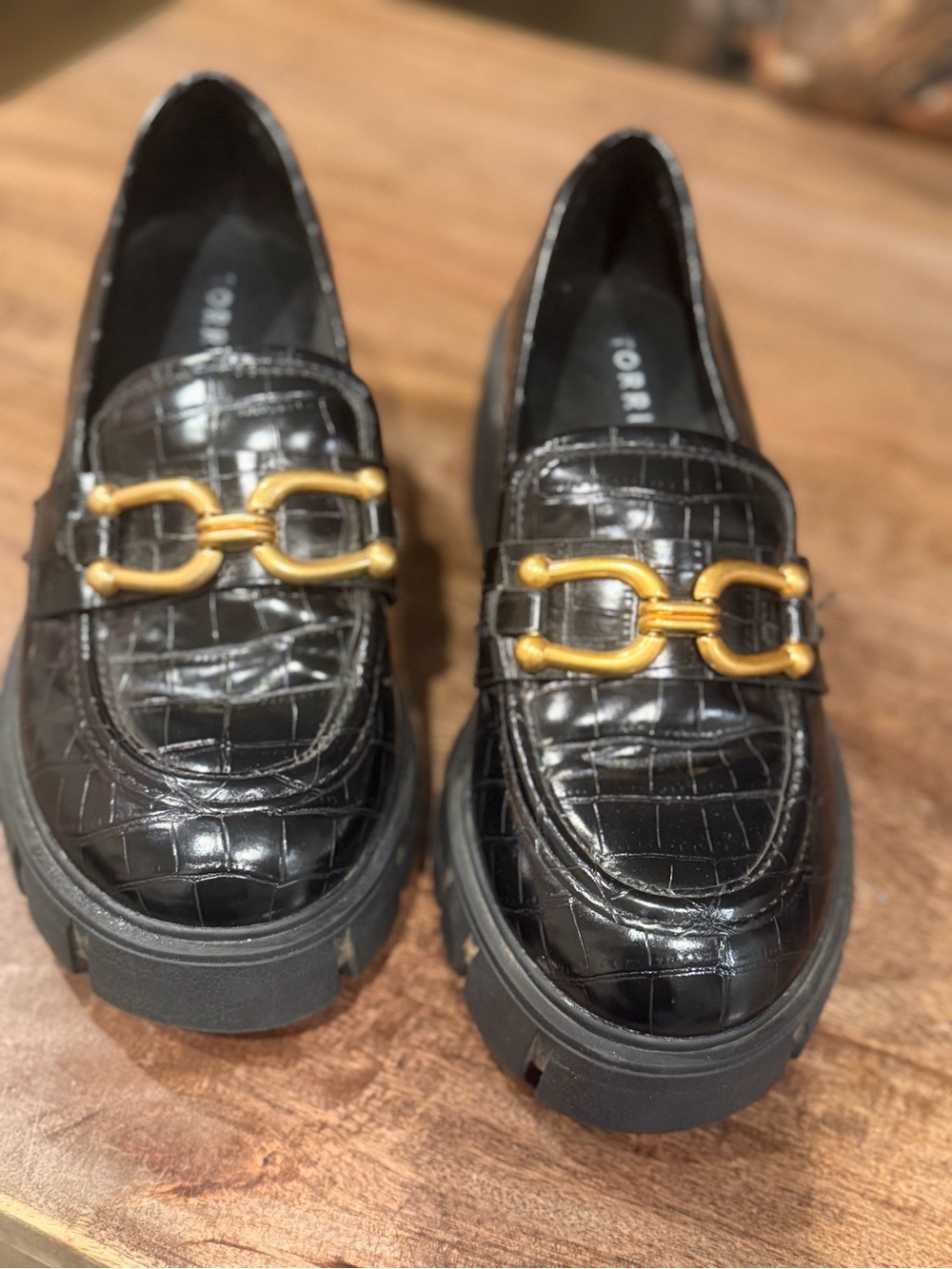torrid Black Croc-Embossed Lug Loafer with Gold Chain